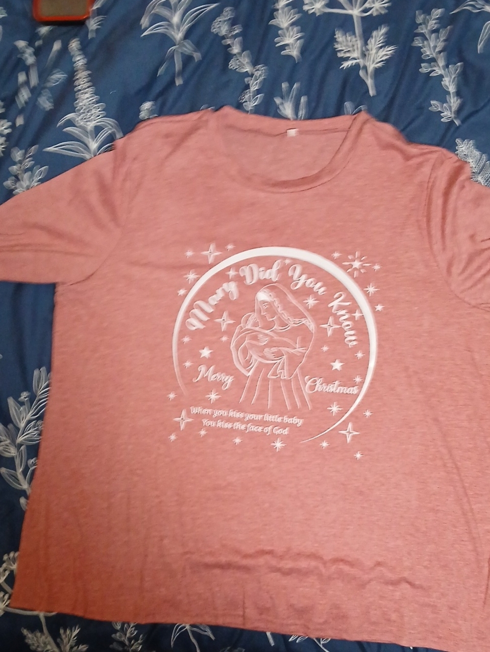 Source Unknown Pink Long Sleeve Tee with White Christmas Graphic